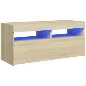 vidaXL Meuble TV avec lumières LED chêne sonoma 90x35x40 cm pas cher