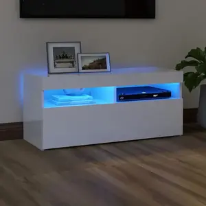 vidaXL Meuble TV avec lumières LED blanc brillant 90x35x40 cm pas cher