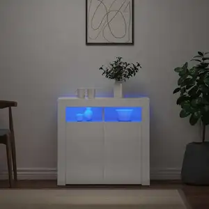 vidaXL Buffet avec lumières LED blanc brillant 80x35x75 cm pas cher