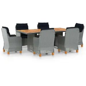 vidaXL Mobilier à dîner 7 pcs avec coussins Résine tressée Gris clair pas cher