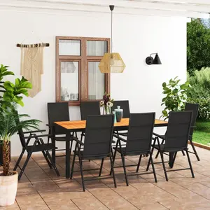 vidaXL Ensemble de salle à manger de jardin 9 pcs Noir et marron pas cher