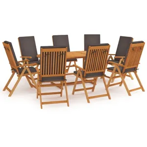 Comparateur de prix : vidaXL Salon de jardin 9 pcs avec coussins Bois de teck massif Gris