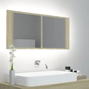 VIDAXL Armoire à miroir à LED de bain Chêne sonoma 100x12x45 Acrylique pas cher