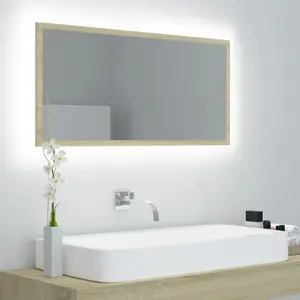 vidaXL Miroir LED de salle de bain Chêne sonoma 90x8,5x37 cm Acrylique pas cher