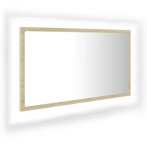 vidaXL Miroir LED de salle de bain Chêne sonoma 80x8,5x37 cm Acrylique pas cher
