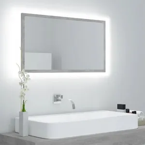 vidaXL Miroir à LED de salle de bain Gris béton 80x8,5x37 cm Acrylique pas cher