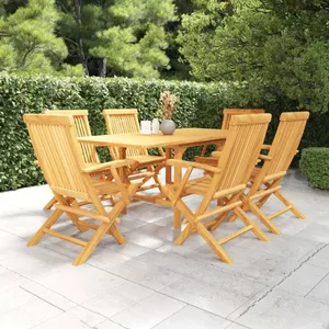 vidaXL Salon de jardin 7 pcs Bois de teck massif pas cher