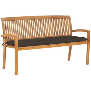 VIDAXL Banc de jardin empilable avec coussin - Teck/taupe pas cher