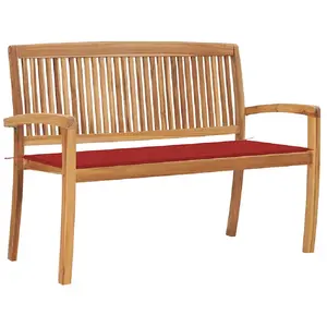 vidaXL Banc de jardin empilable et coussin 128,5cm Bois de teck massif pas cher