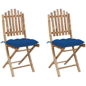 vidaXL Chaises pliables de jardin 2 pcs avec coussins Bambou pas cher
