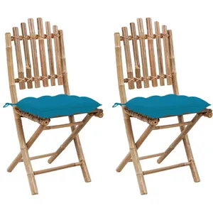 vidaXL Chaises pliables de jardin 2 pcs avec coussins Bambou pas cher