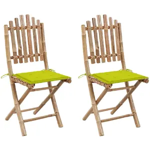 vidaXL Chaises pliables de jardin 2 pcs avec coussins Bambou pas cher