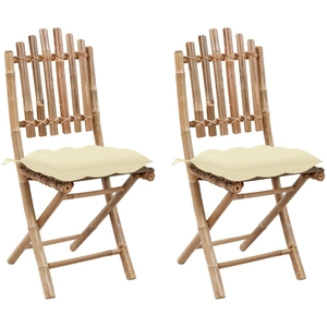 vidaXL Chaises pliables Bambou avec Coussins Crème pas cher