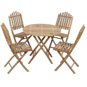 vidaXL Mobilier à dîner d'extérieur pliable 5 pcs avec coussins Bambou pas cher