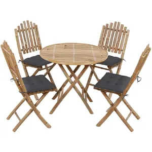 vidaXL Mobilier à dîner d'extérieur pliable 5 pcs avec coussins Bambou pas cher