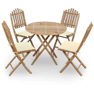 vidaXL Mobilier à dîner d'extérieur pliable 5 pcs avec coussins Bambou pas cher