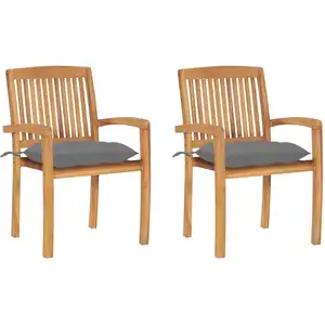 vidaXL Chaises de jardin lot de 2 et coussins gris Bois de teck massif pas cher