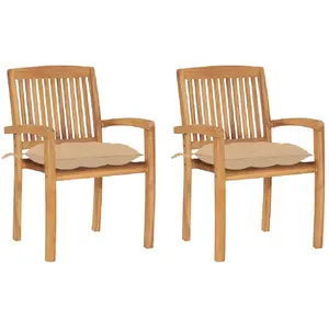 vidaXL Chaises de jardin 2 pcs avec coussins beige Bois de teck massif pas cher