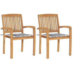 vidaXL Chaises de jardin lot de 2 avec coussins à carreaux gris Teck pas cher