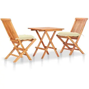 vidaXL Ensemble de bistro 3 pcs avec coussins blanc crème Bois de teck pas cher