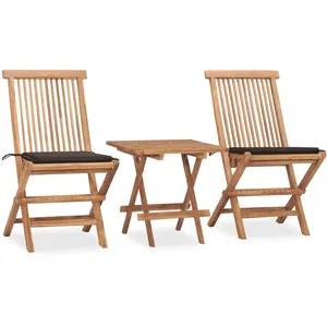 vidaXL Mobilier à dîner d'extérieur pliable avec coussin 3 pcs Teck pas cher