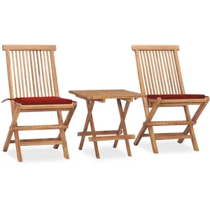 vidaXL Mobilier à dîner d'extérieur pliable avec coussin 3 pcs Teck pas cher