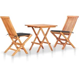 vidaXL Ensemble de bistro 3 pcs avec coussins anthracite Bois de teck pas cher