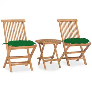 vidaXL Mobilier à dîner d'extérieur pliable avec coussin 3 pcs Teck pas cher
