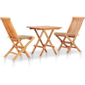 vidaXL Ensemble de bistro 3pcs avec coussins beige Bois de teck massif pas cher