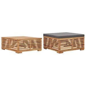 vidaXL Table et repose-pied de jardin coussin gris foncé Bois de teck pas cher