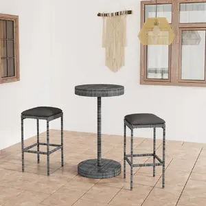 Comparateur de prix : vidaXL Ensemble de bar de jardin 3 pcs et coussins Résine tressée Gris