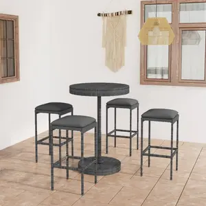 vidaXL Ensemble de bar de jardin 5 pcs et coussins Résine tressée Gris pas cher