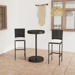 Comparateur de prix : vidaXL Ensemble de bar de jardin 3 pcs et coussins Résine tressée Noir