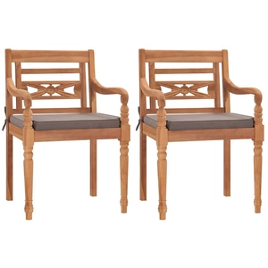 vidaXL Chaises Batavia lot de 2 avec coussins gris foncé Bois de teck pas cher