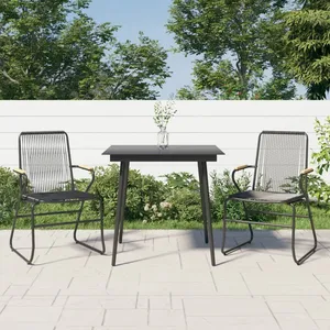 vidaXL Ensemble à manger de jardin 3 pcs noir rotin PVC pas cher