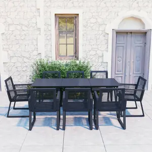 vidaXL Ensemble à dîner d'extérieur 9 pcs Rotin PVC Noir pas cher