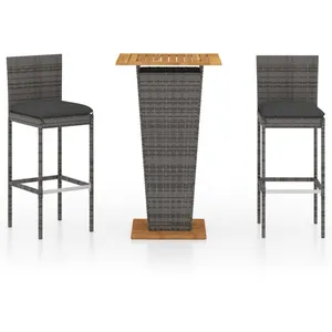 vidaXL Ensemble de bar de jardin 3 pcs et coussins Résine tressée Gris pas cher