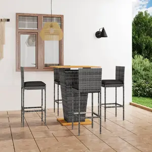 vidaXL Ensemble de bar de jardin 5 pcs et coussins Résine tressée Gris pas cher