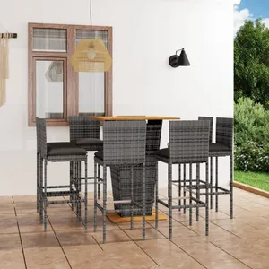 Comparateur de prix : vidaXL Ensemble de bar de jardin 9 pcs et coussins Résine tressée Gris