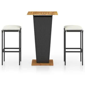 vidaXL Ensemble de bar de jardin 3 pcs et coussins Résine tressée Noir pas cher