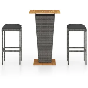 vidaXL Ensemble de bar de jardin 3 pcs et coussins Résine tressée Gris pas cher