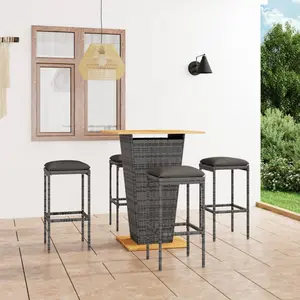 vidaXL Ensemble de bar de jardin 5 pcs et coussins Résine tressée Gris pas cher