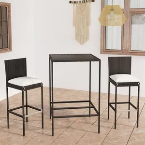 vidaXL Ensemble de bar de jardin 3 pcs et coussins Résine tressée Noir pas cher