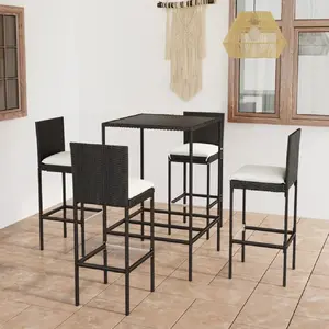 vidaXL Ensemble de bar de jardin 5 pcs et coussins Résine tressée Noir pas cher