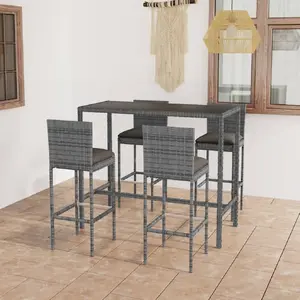 vidaXL Ensemble de bar de jardin 5 pcs et coussins Résine tressée Gris pas cher