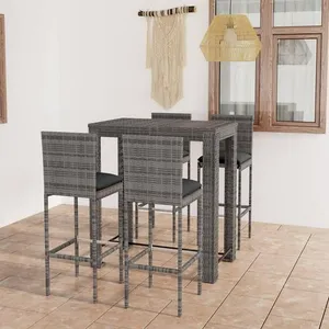 Comparateur de prix : vidaXL Ensemble de bar de jardin 5 pcs et coussins Résine tressée Gris