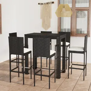 vidaXL Ensemble de bar d'extérieur 7 pcs coussins Résine tressée Noir pas cher