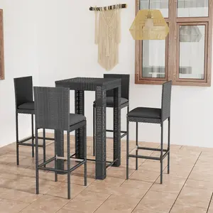 vidaXL Ensemble de bar de jardin 5 pcs et coussins Résine tressée Gris pas cher