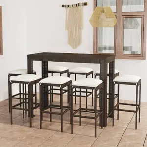 vidaXL Ensemble de bar de jardin 9 pcs coussins Résine tressée Marron pas cher