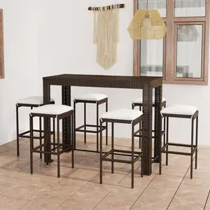 vidaXL Ensemble de bar de jardin 7 pcs coussins Résine tressée Marron pas cher